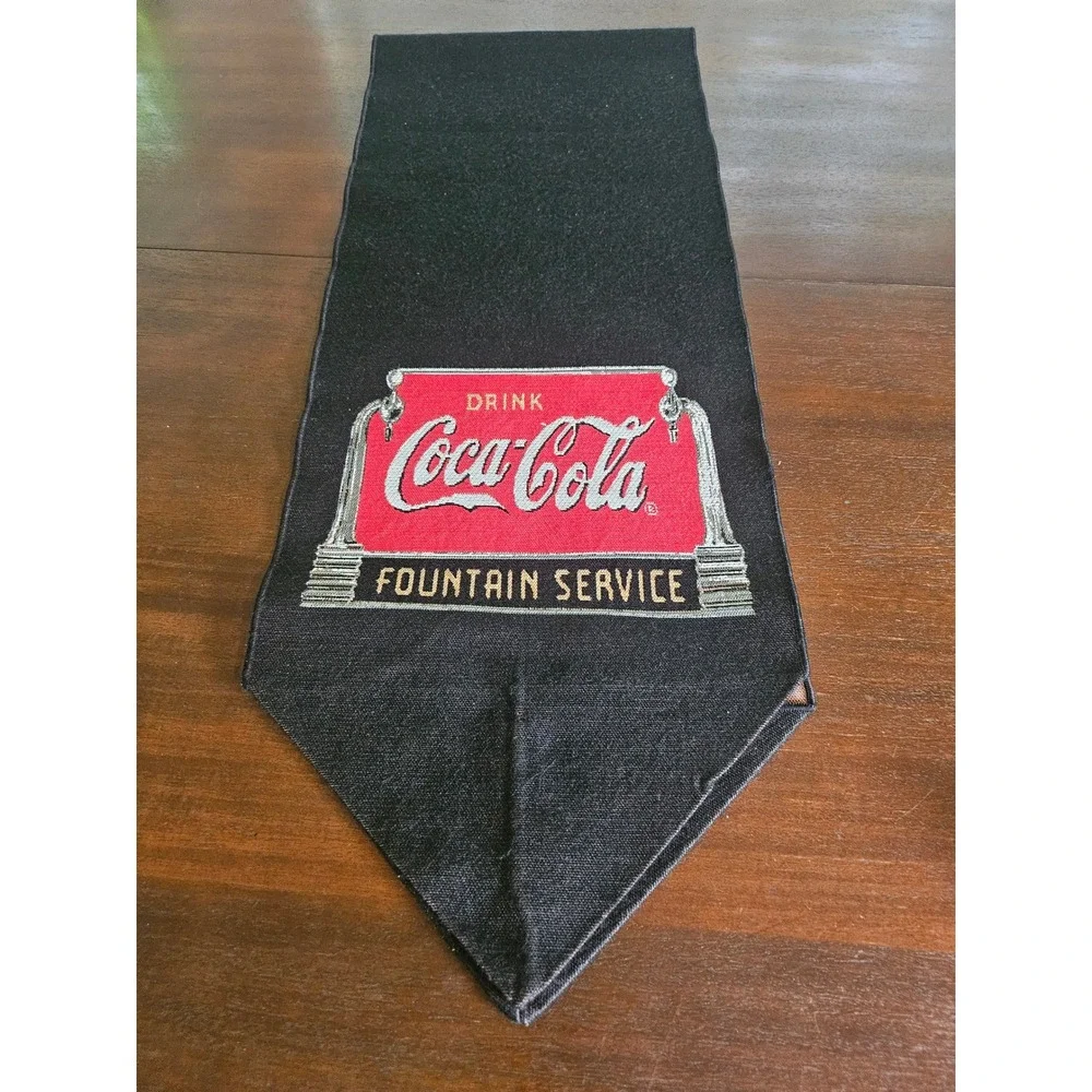 Coca-Cola Table Runner Home Decor Black Red Vintage Fountain Service Tapestry